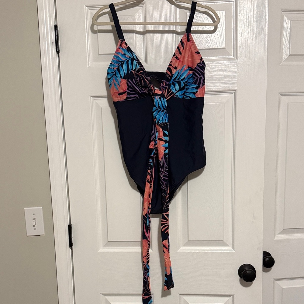 Floral Tie-Front Navy and Coral Women’s ' One-Piece Swimsuit